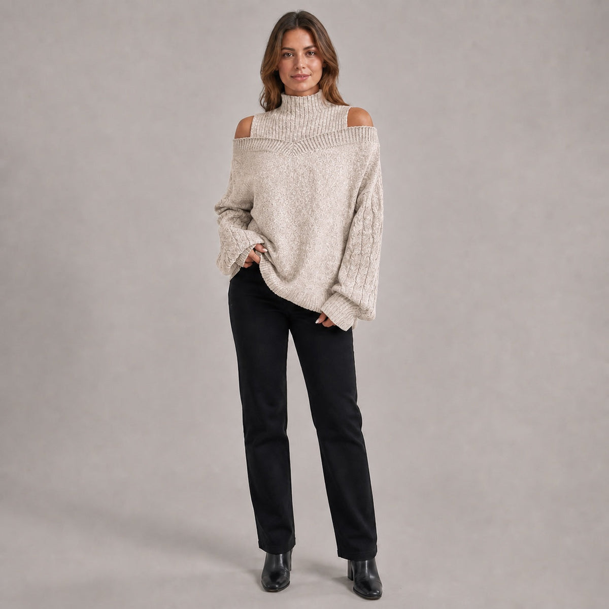 Beige cold shoulder oversized jumper - Lana Fiorelli