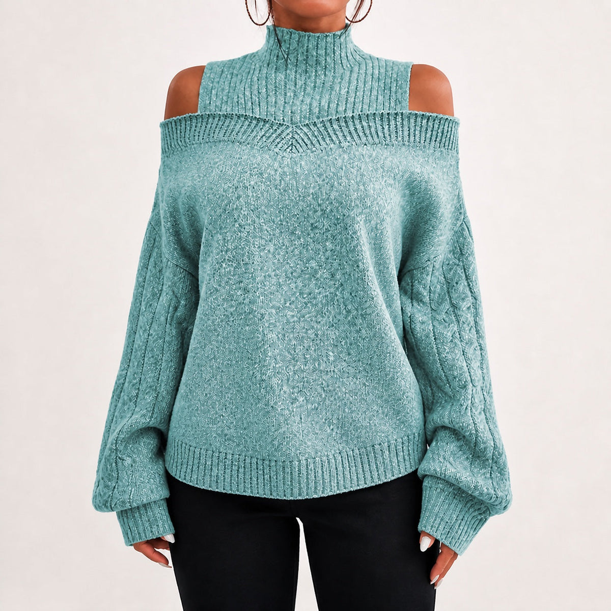 Light Green cold shoulder oversized jumper - Lana Fiorelli