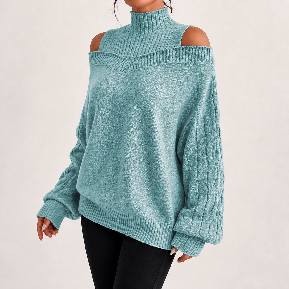 Light Green cold shoulder oversized jumper - Lana Fiorelli
