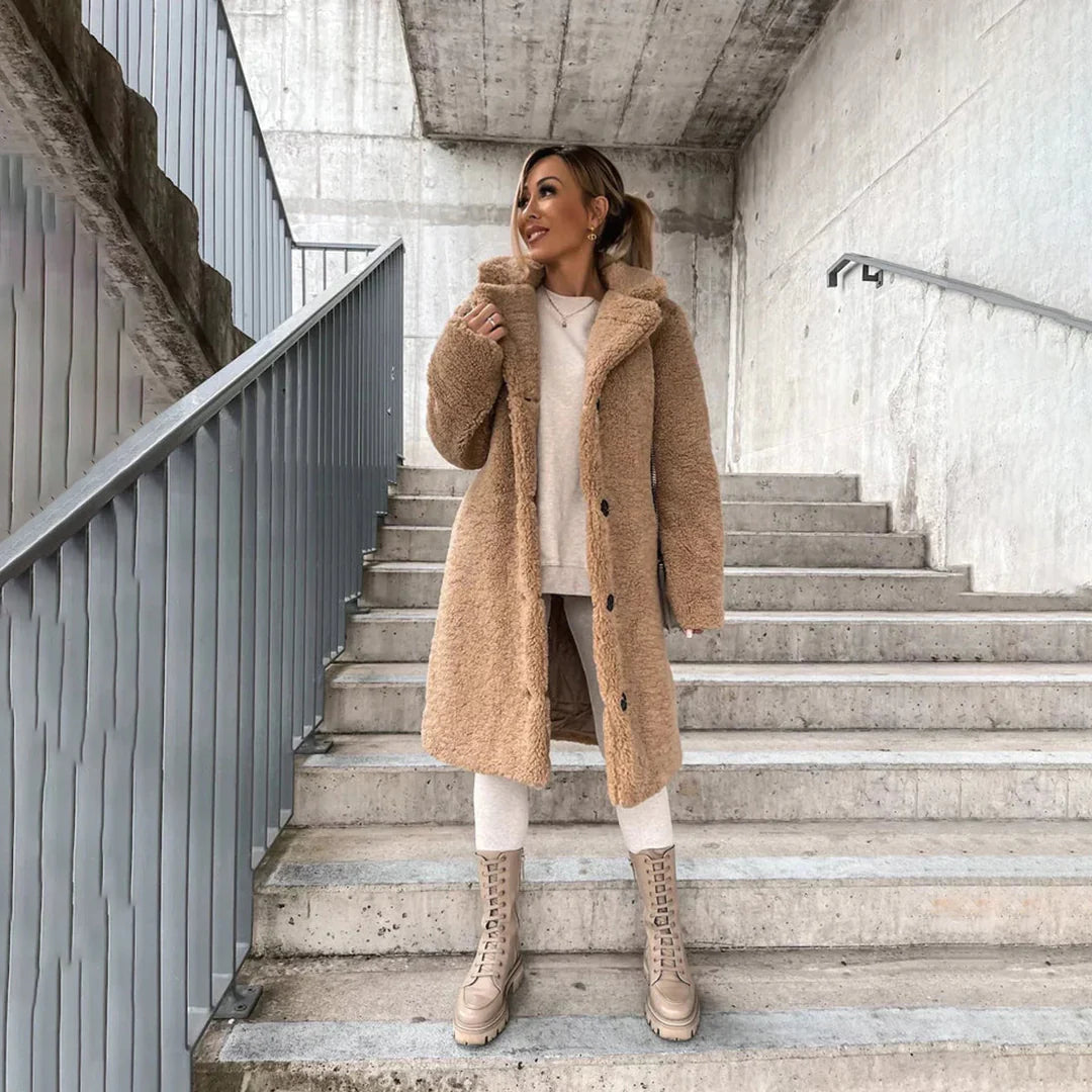 Khaki long teddy coat - Lana Fiorelli