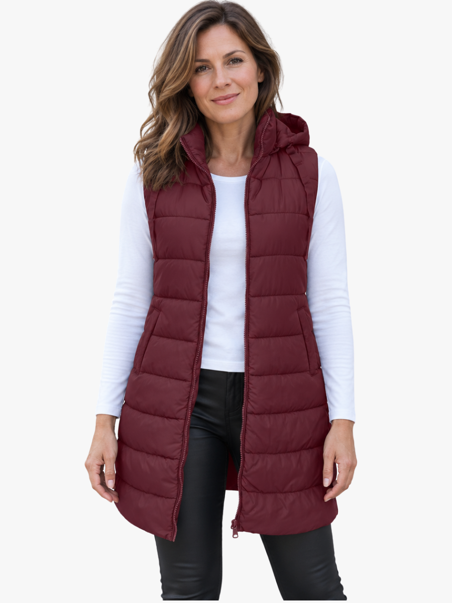Women's long quilted hooded gilet - Lana Fiorelli