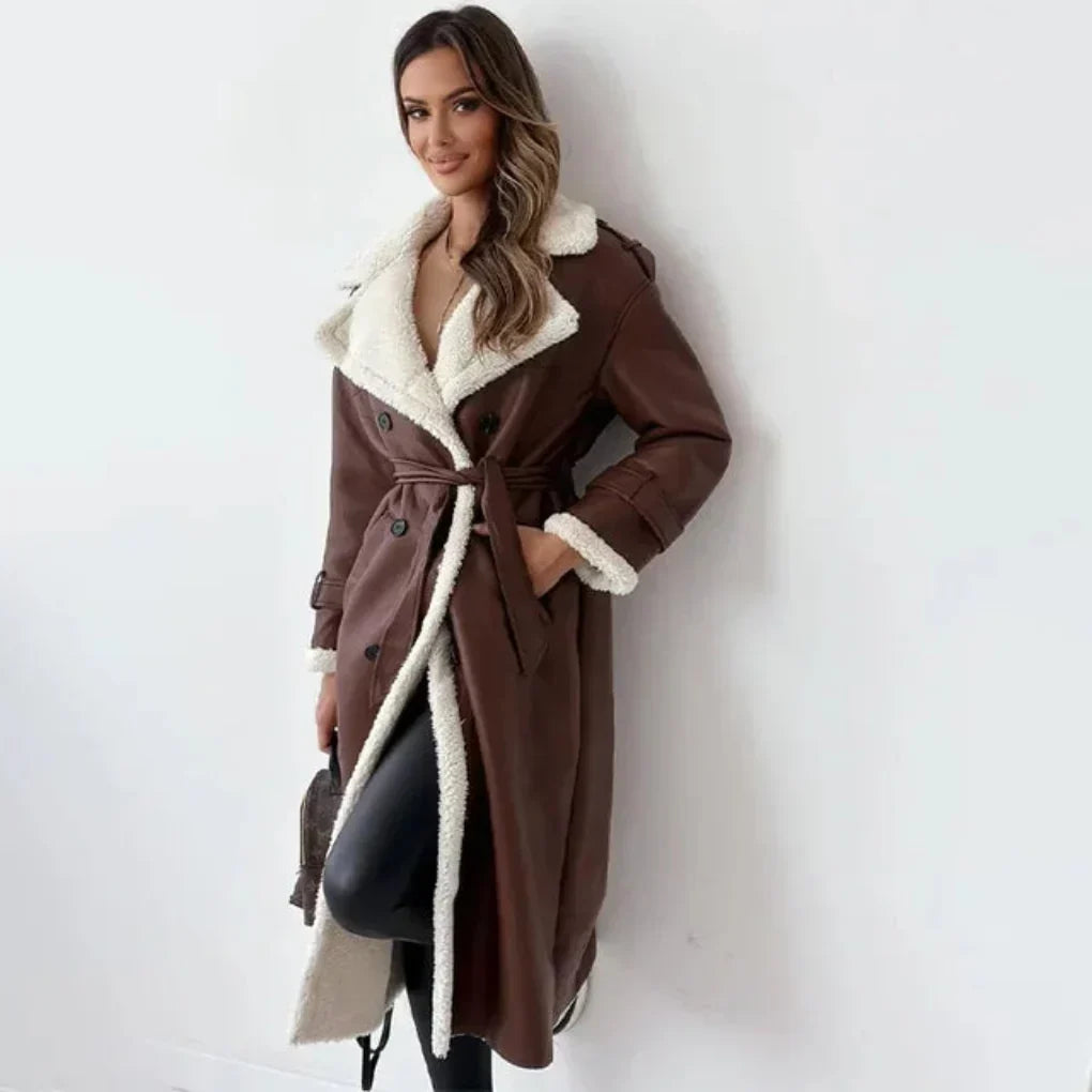 Brown sherpa-trim coat - Lana Fiorelli