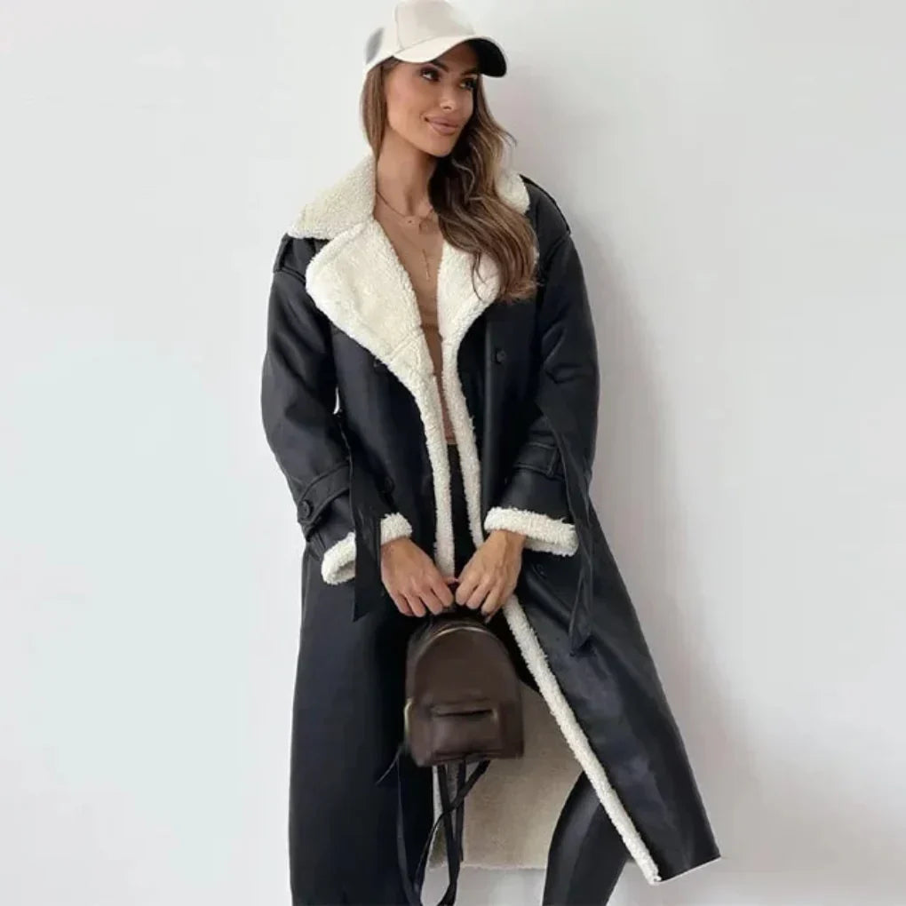 Black sherpa-trim coat - Lana Fiorelli
