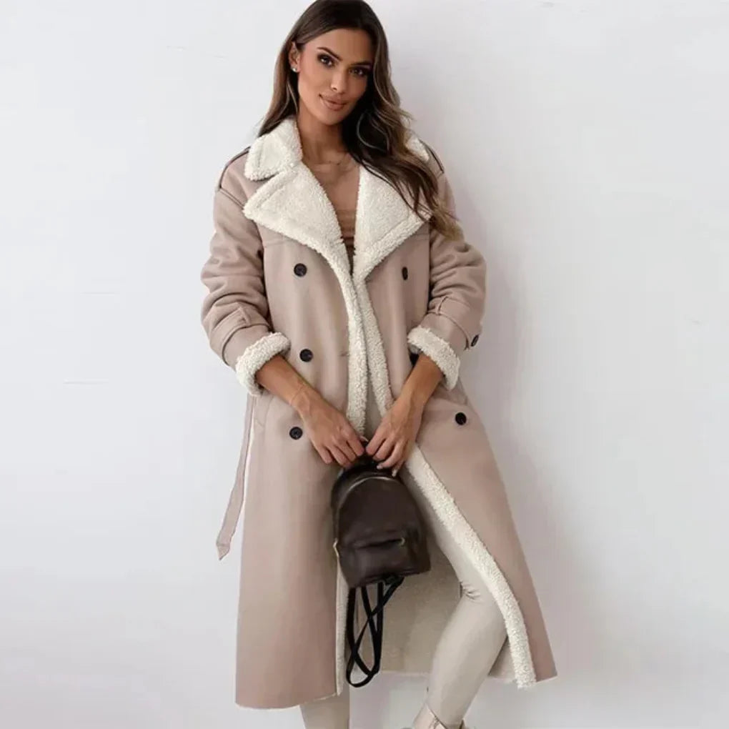 Beige sherpa-trim coat - Lana Fiorelli