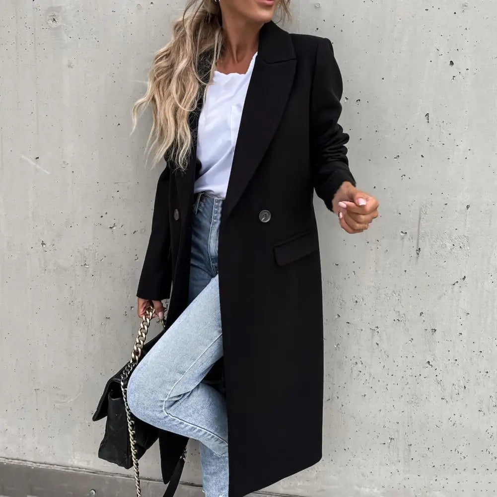 Beige longline double breasted coat - Lana Fiorelli