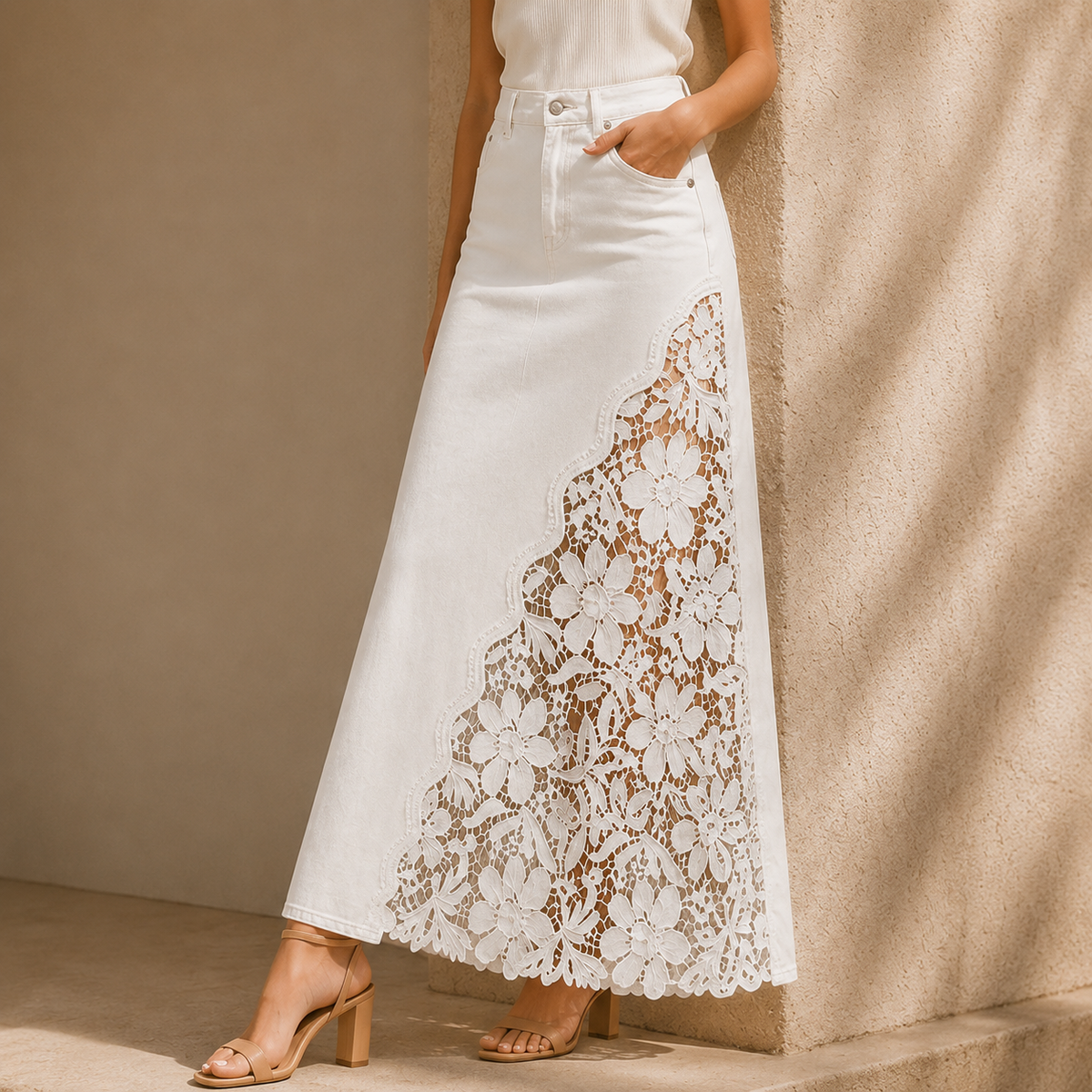 White lace panel maxi skirt - Lana Fiorelli