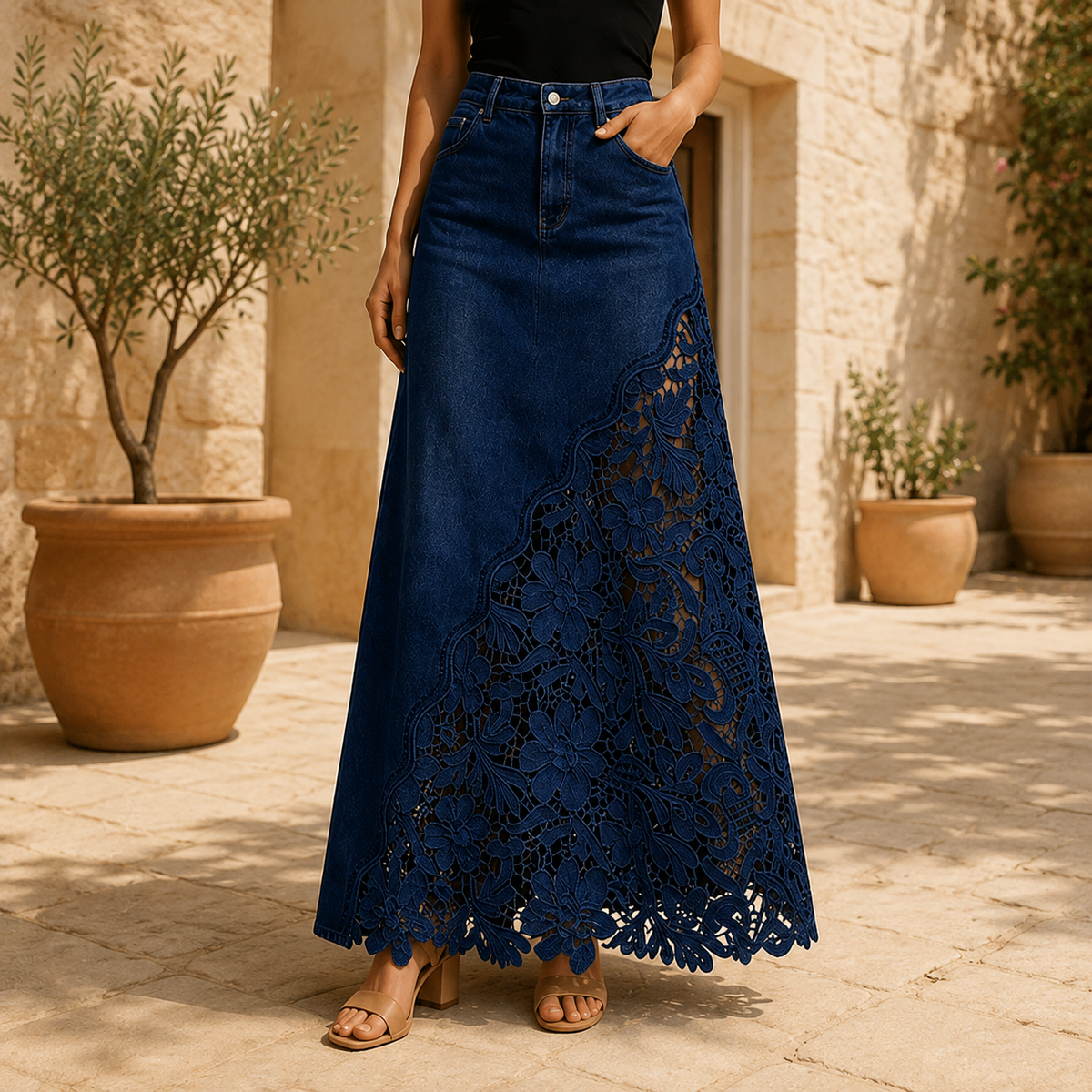White lace panel maxi skirt - Lana Fiorelli