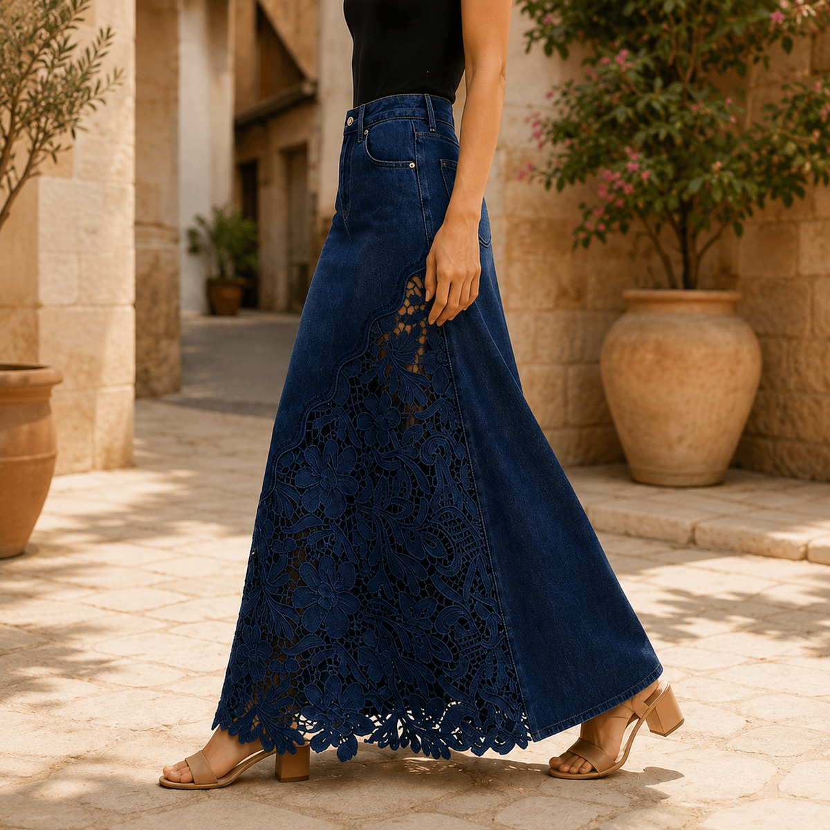White lace panel maxi skirt - Lana Fiorelli
