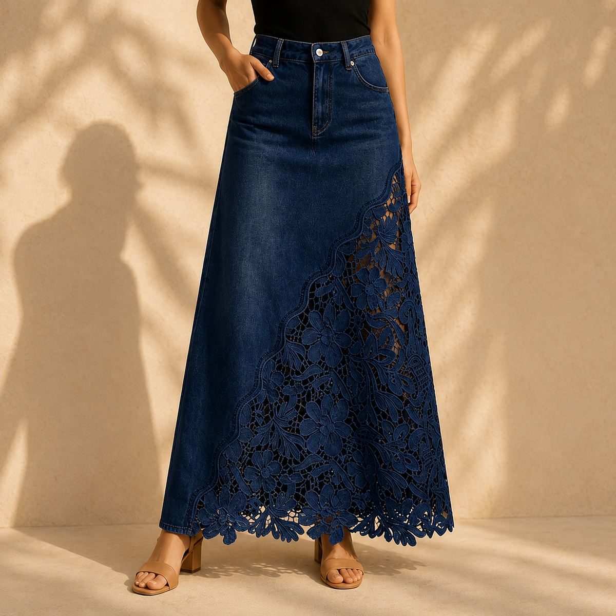 Navy lace panel maxi skirt - Lana Fiorelli