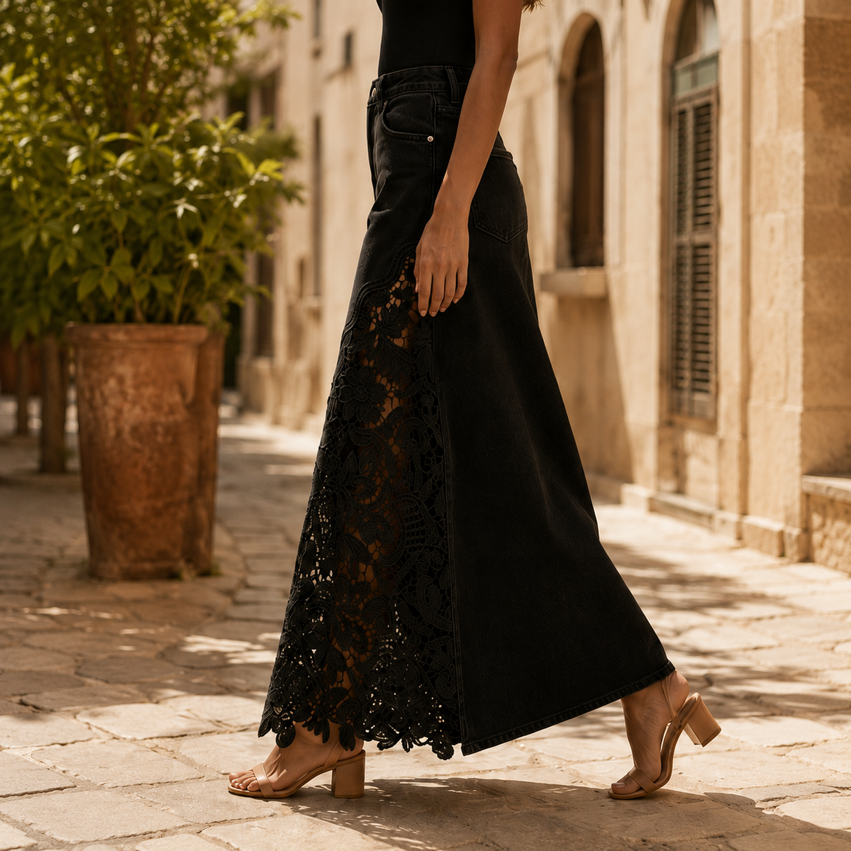 White lace panel maxi skirt - Lana Fiorelli