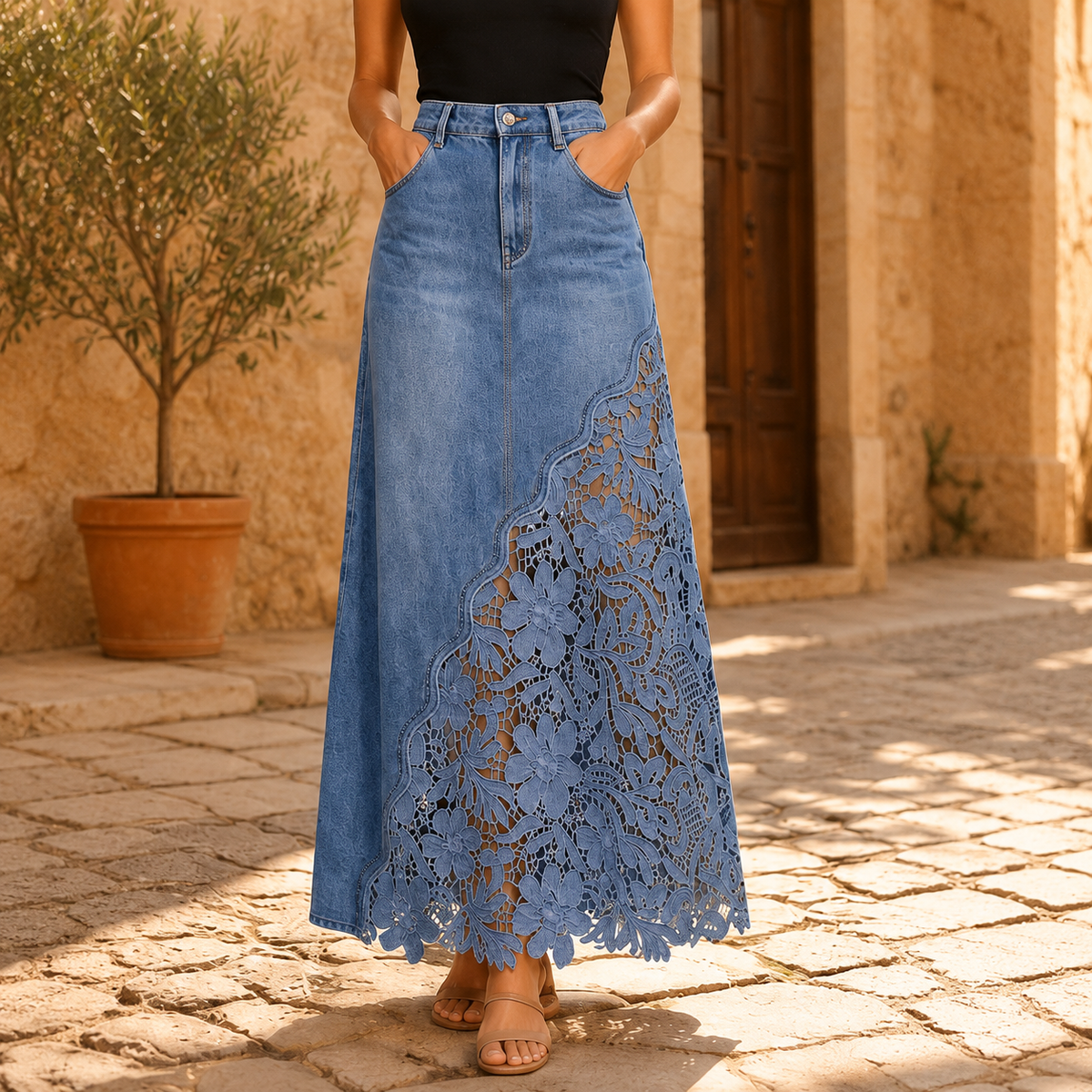 White lace panel maxi skirt - Lana Fiorelli