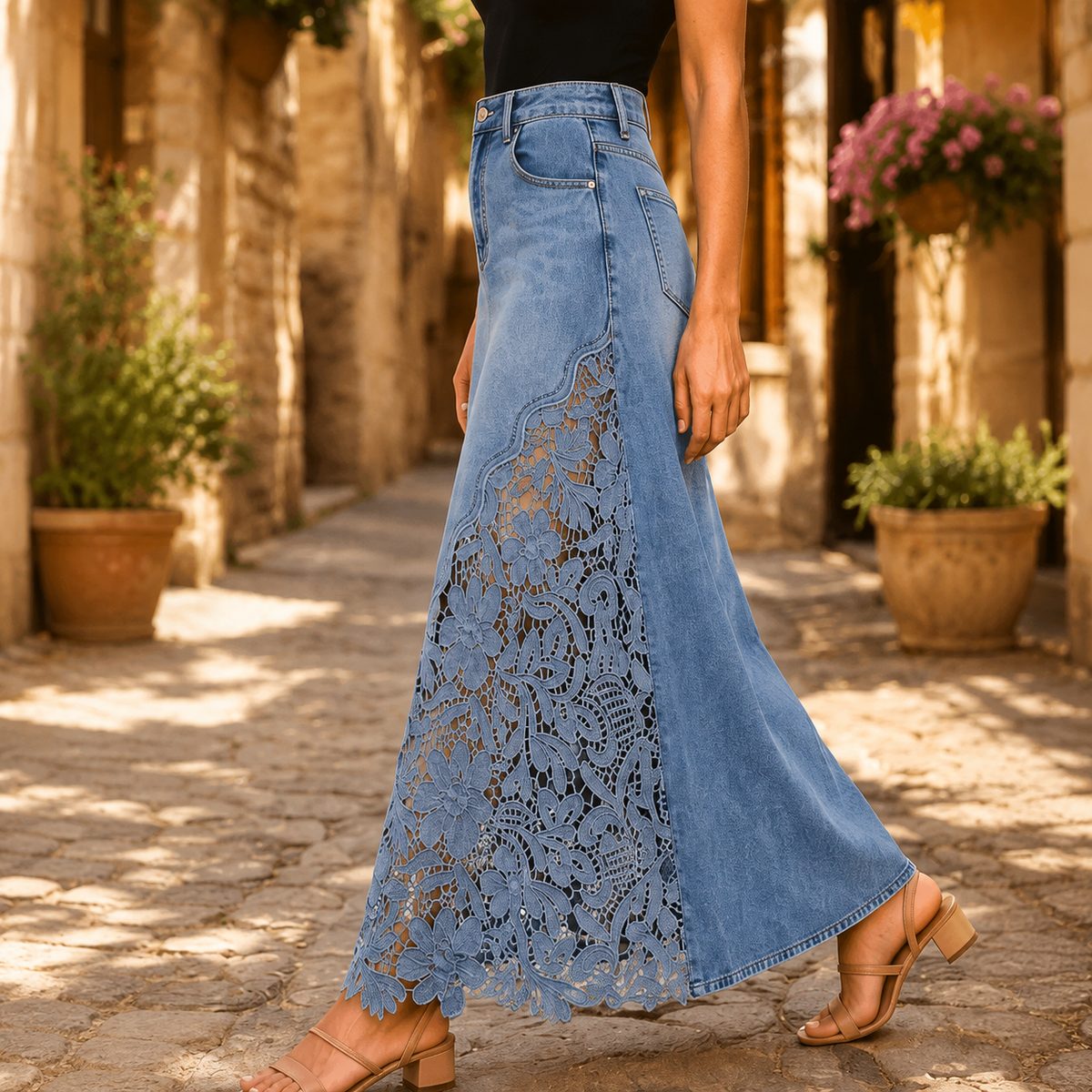 White lace panel maxi skirt - Lana Fiorelli