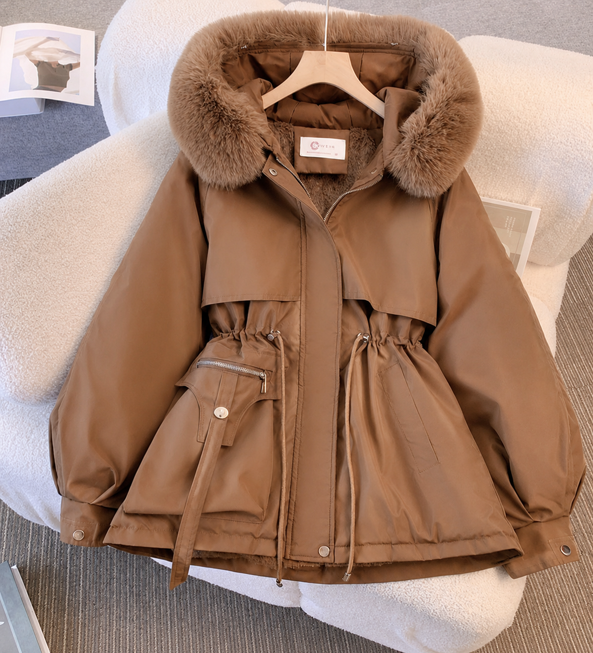 Dark Brown fur trim hooded coat - Lana Fiorelli