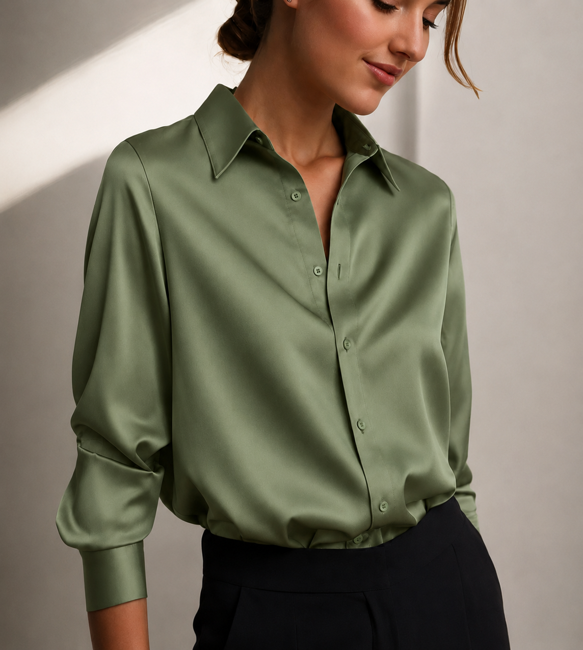 Green satin button down blouse - Lana Fiorelli