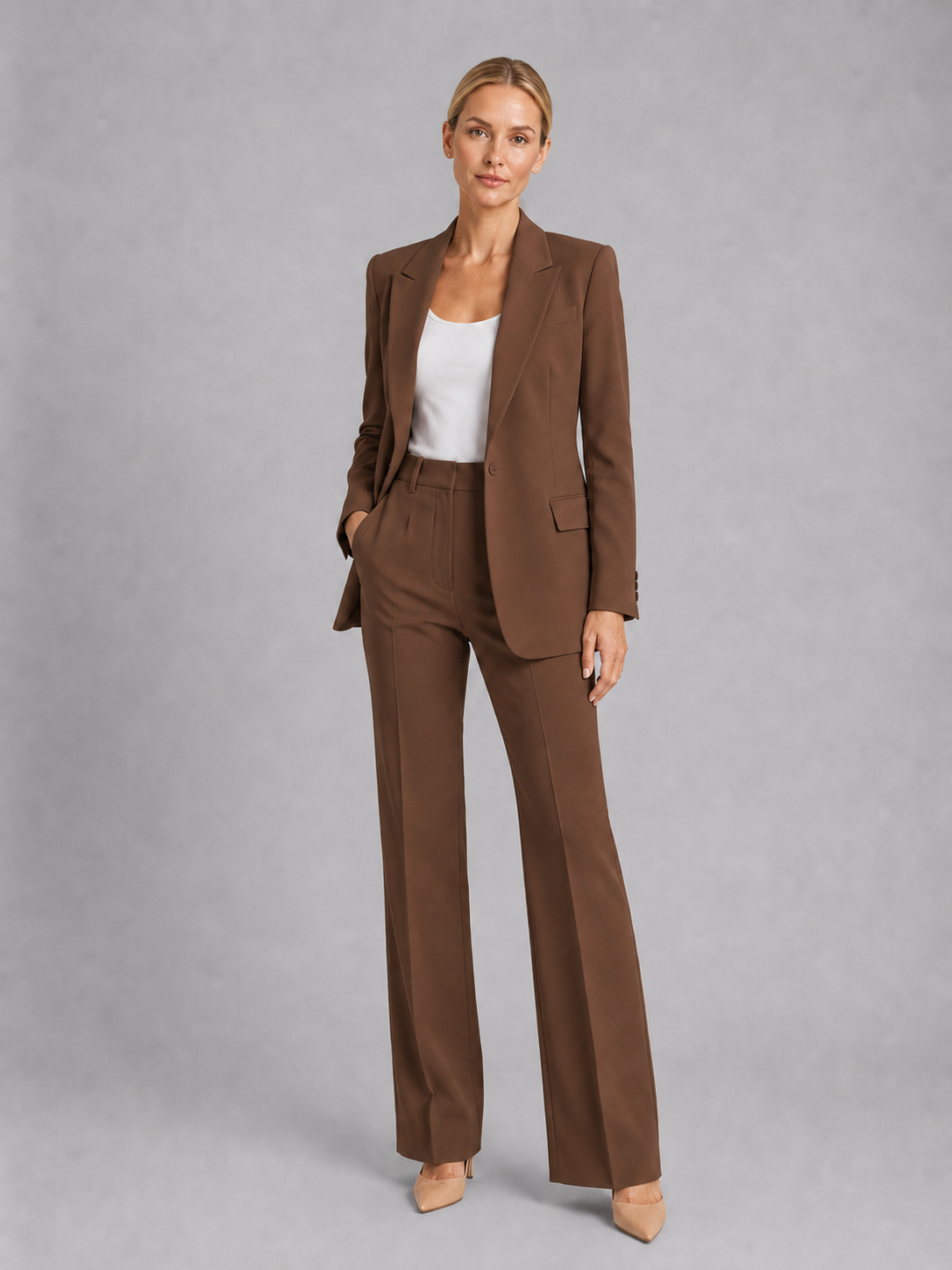 Brown blazer and wide leg trouser set - Lana Fiorelli