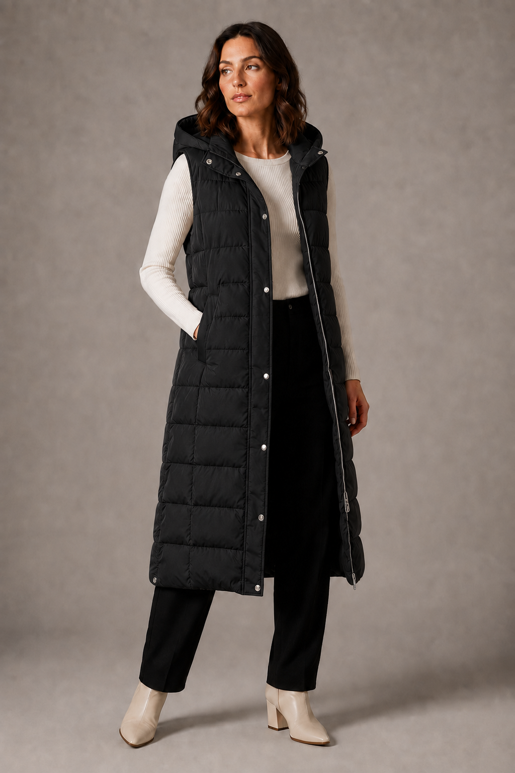 Black long hooded gilet - Lana Fiorelli