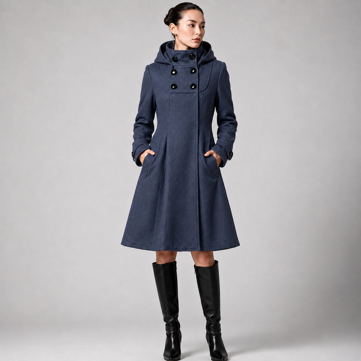 Dark Grey structured hooded coat - Lana Fiorelli