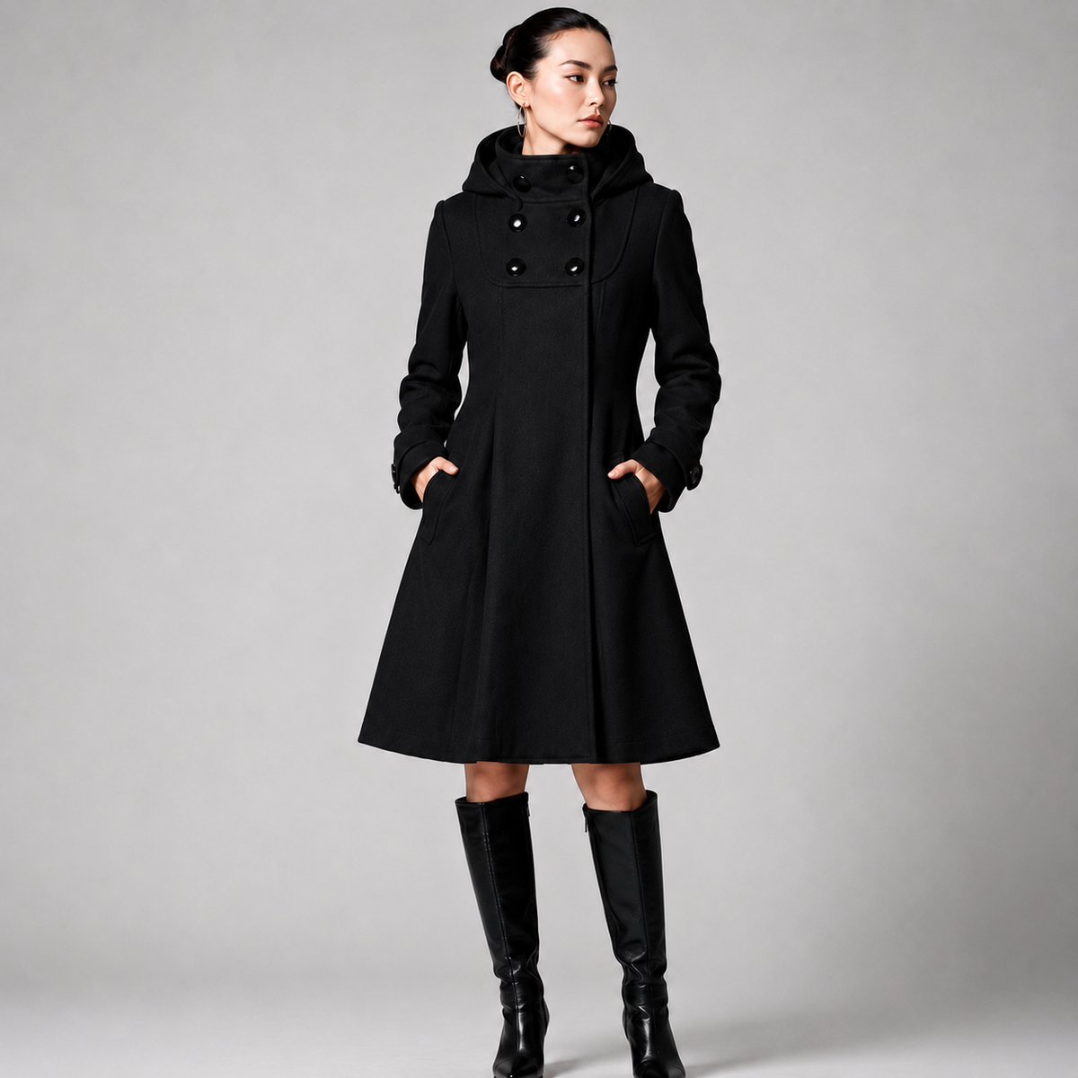Black structured hooded coat - Lana Fiorelli