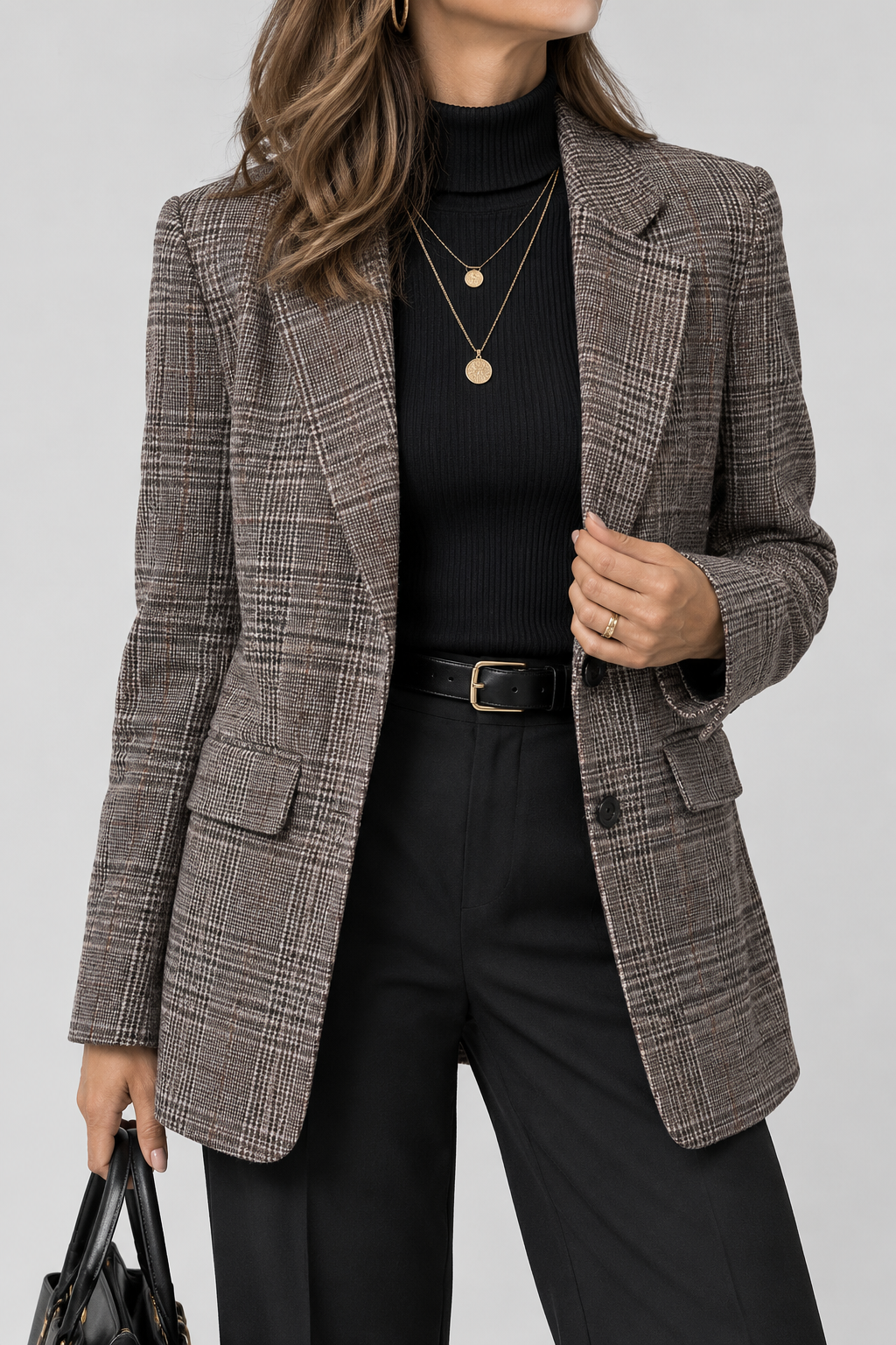 Blazer Donna a Quadri con Rever e Bottoni Taglie Comode