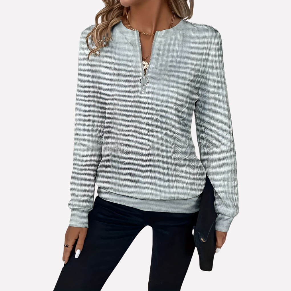 Grey zip neck cable pullover - Lana Fiorelli