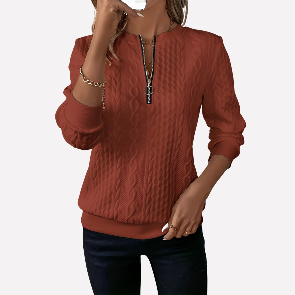 Red zip neck cable pullover - Lana Fiorelli