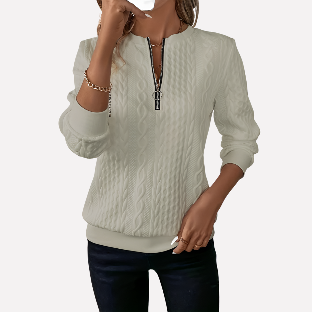 Beige zip neck cable pullover - Lana Fiorelli