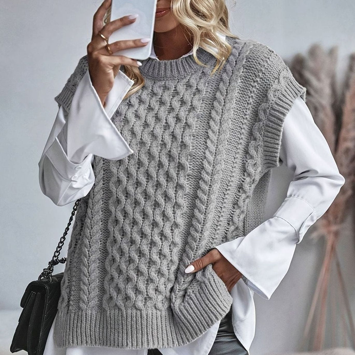 Grey cable knit sweater vest - Lana Fiorelli