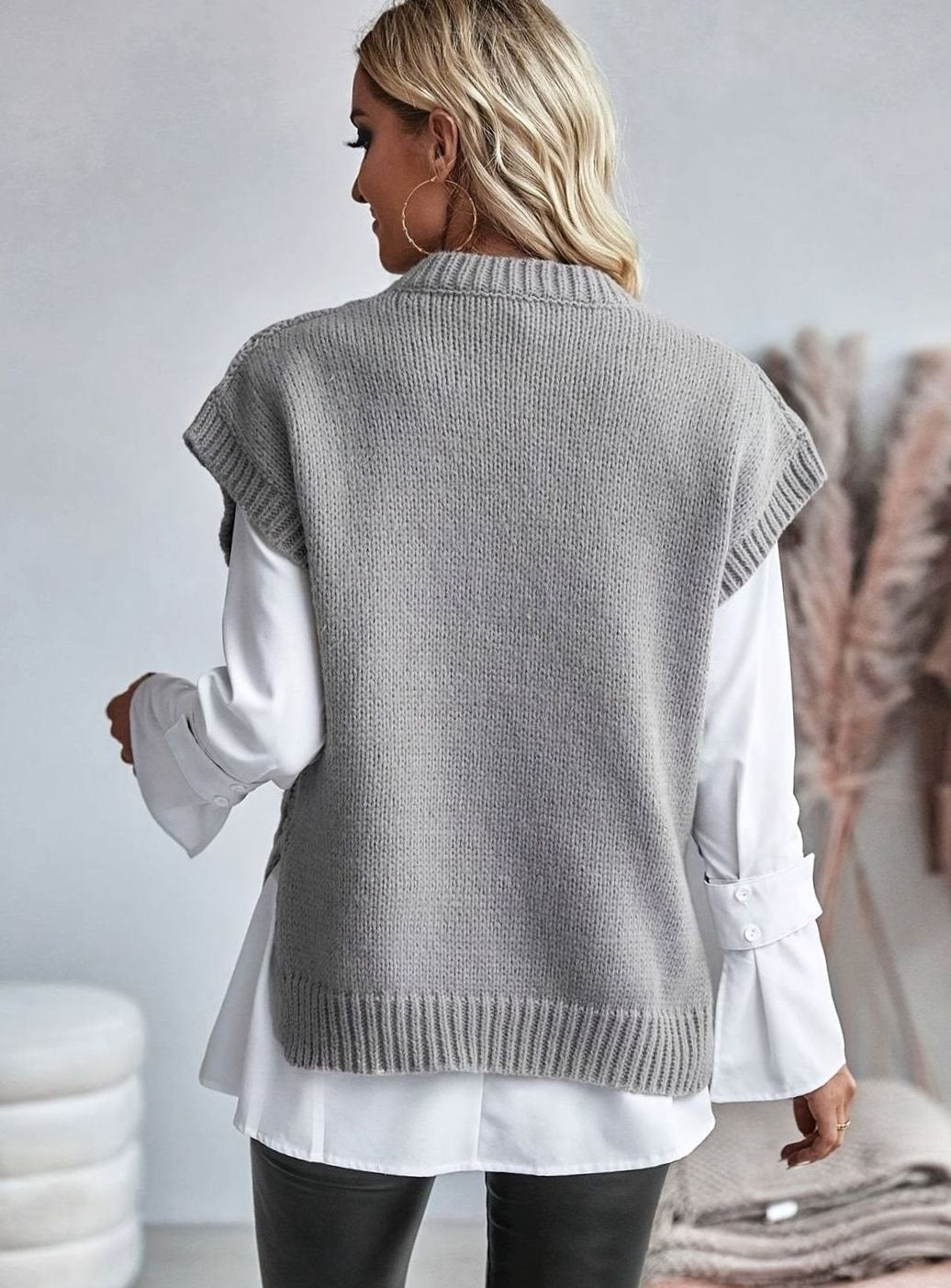 Grey cable knit sweater vest - Lana Fiorelli