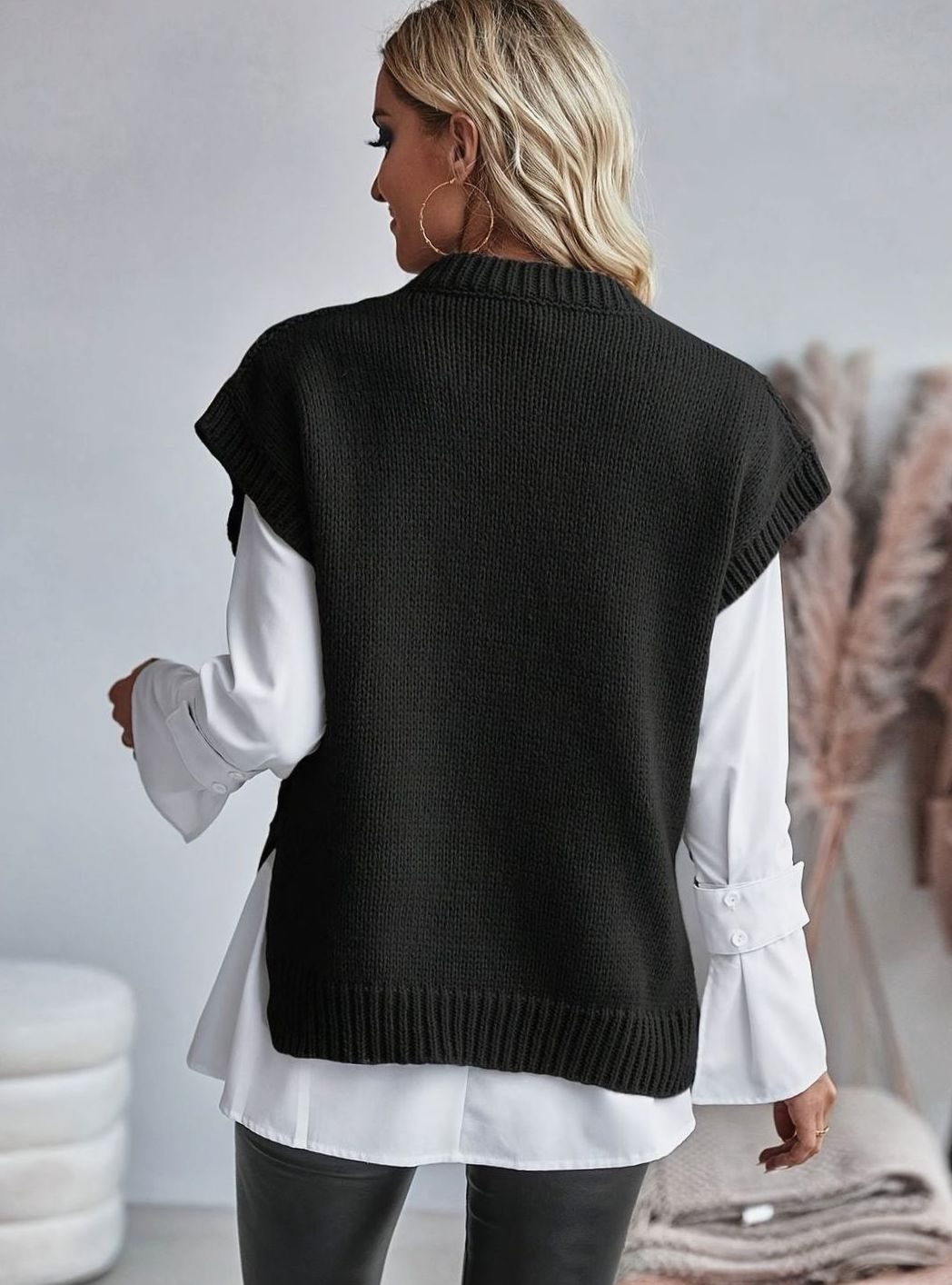 Black cable knit sweater vest - Lana Fiorelli