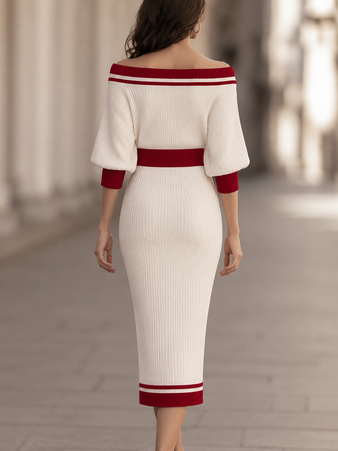 Cream off shoulder knit midi dress - Lana Fiorelli
