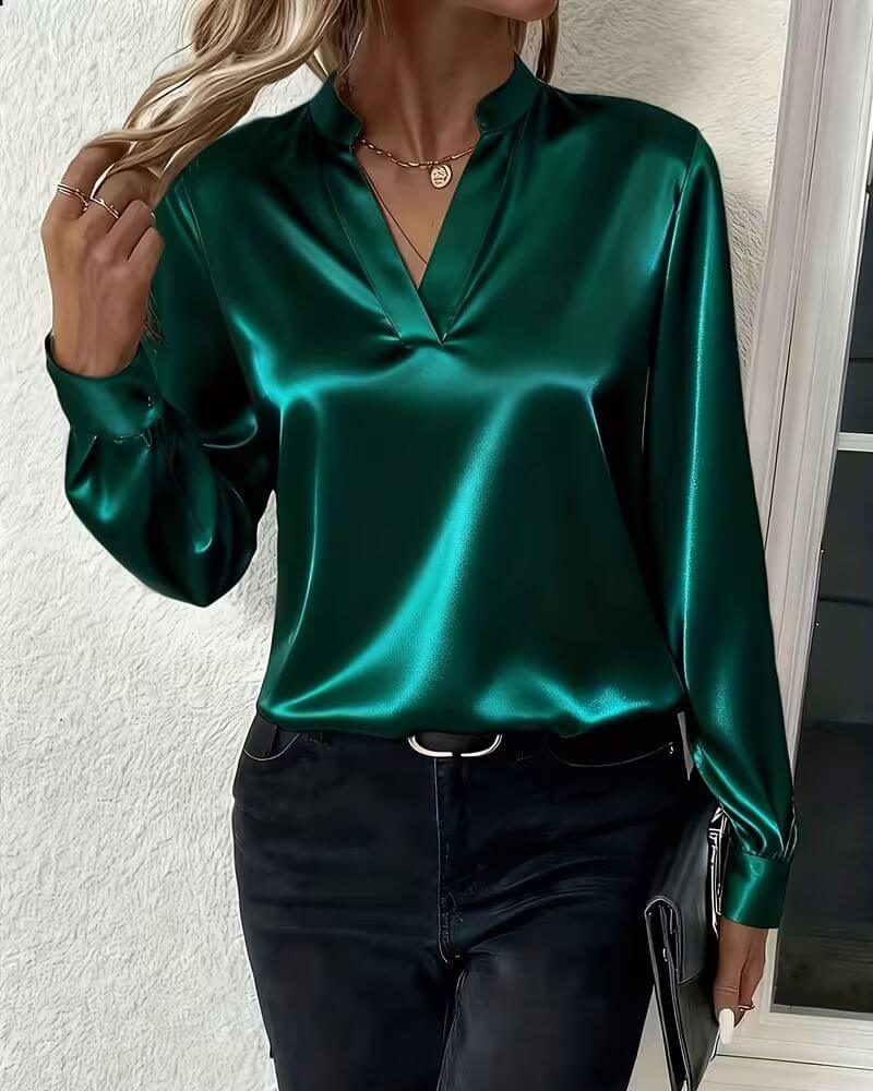 Green v neck satin blouse - Lana Fiorelli