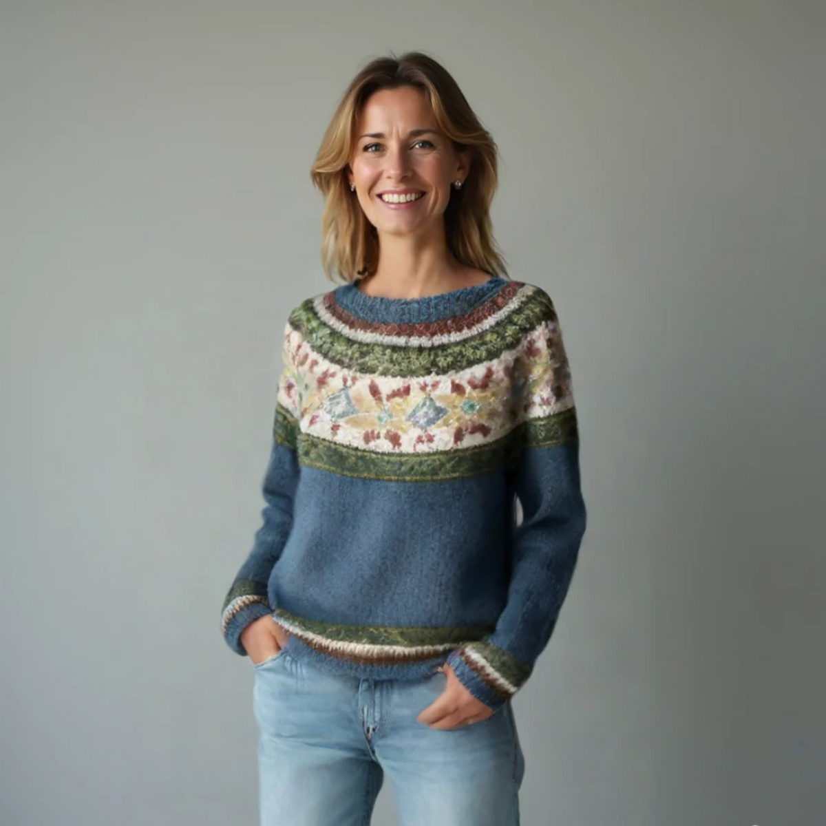 Blue and Pink nordic knit sweater - Lana Fiorelli