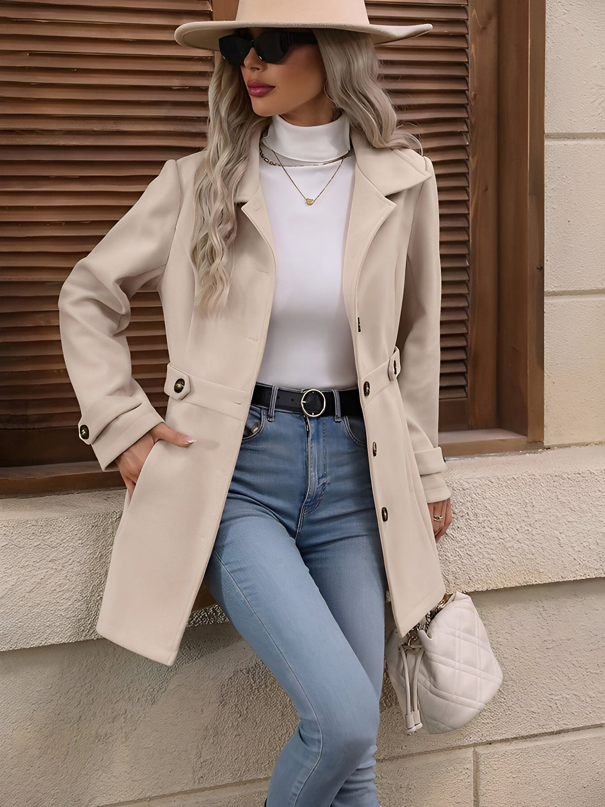 Beige double breasted trench coat - Lana Fiorelli