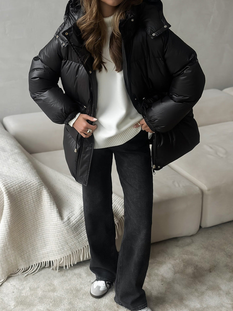 Black puffer jacket Side View - Lana Fiorelli
