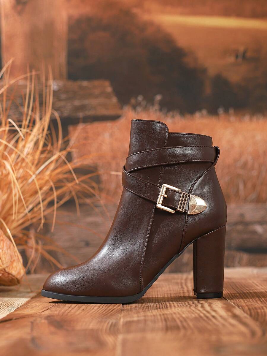Dark Brown buckle strap ankle boots - Lana Fiorelli