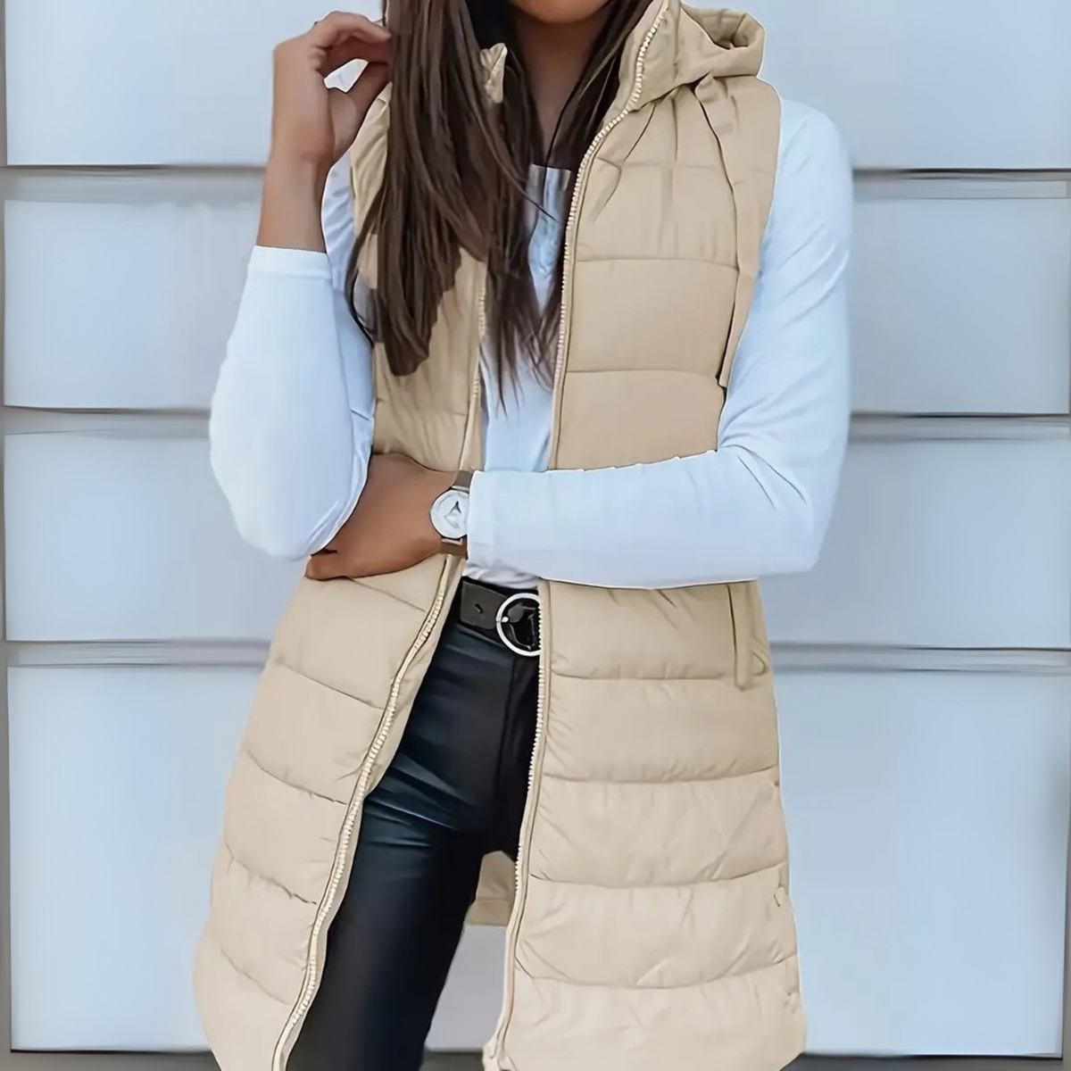 Beige long puffer gilet - Lana Fiorelli