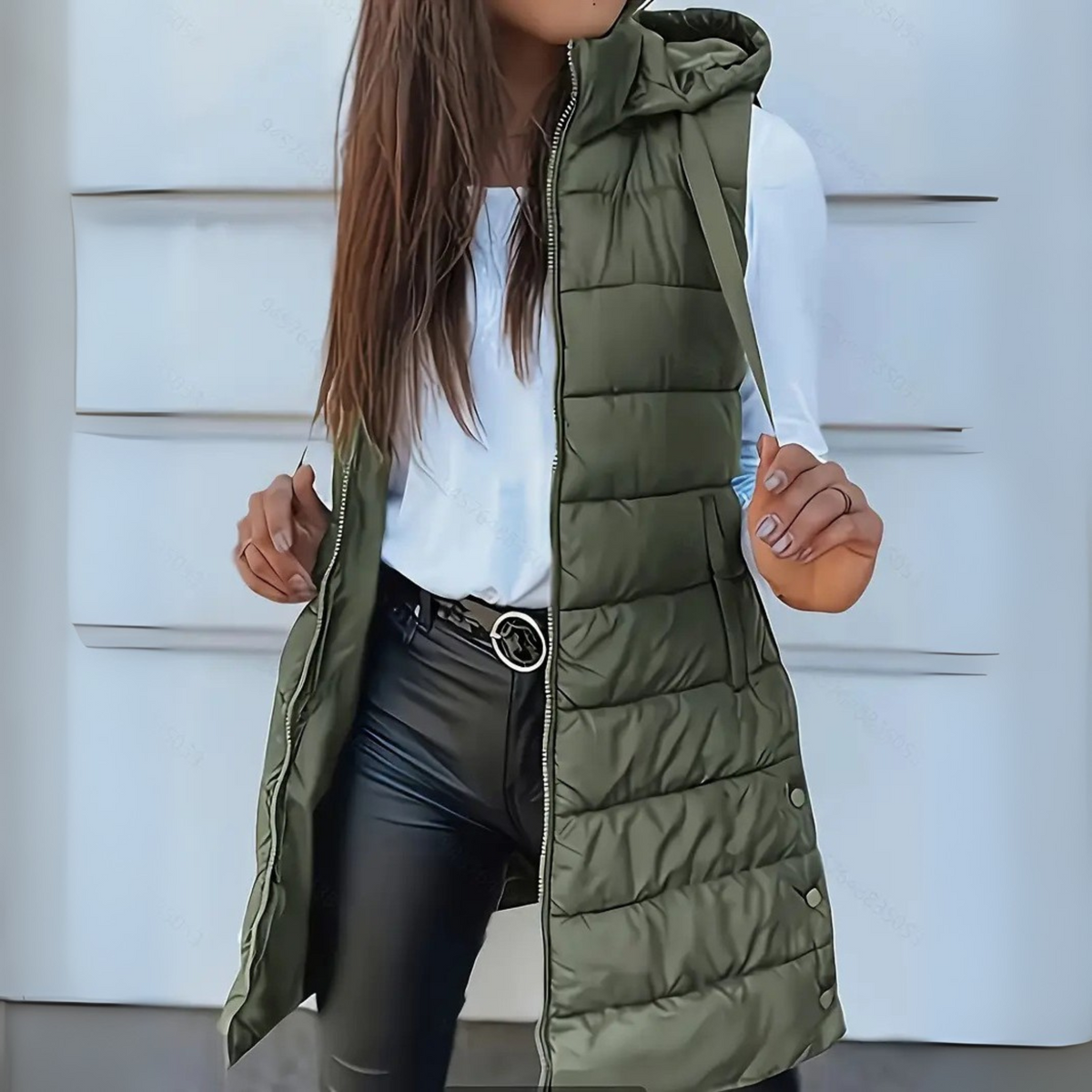 Dark Green long puffer gilet - Lana Fiorelli