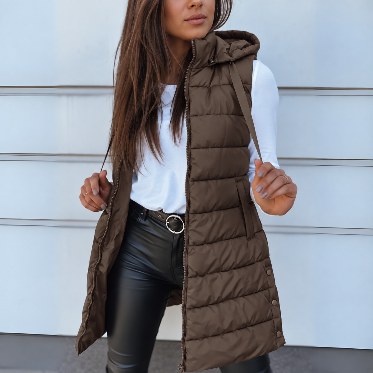 Brown long puffer gilet - Lana Fiorelli