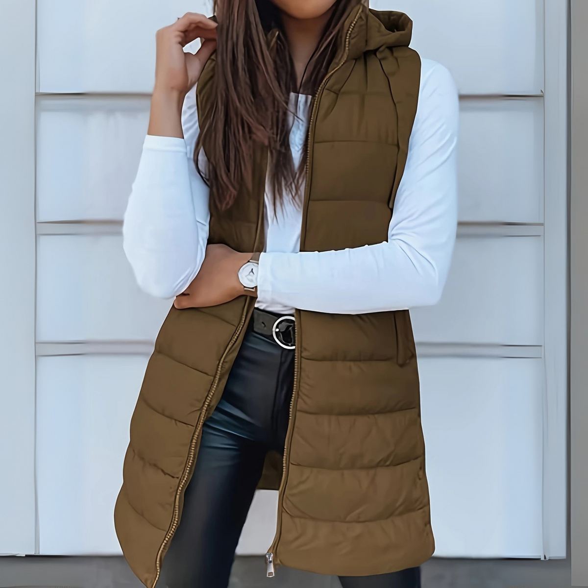 Khaki long puffer gilet - Lana Fiorelli