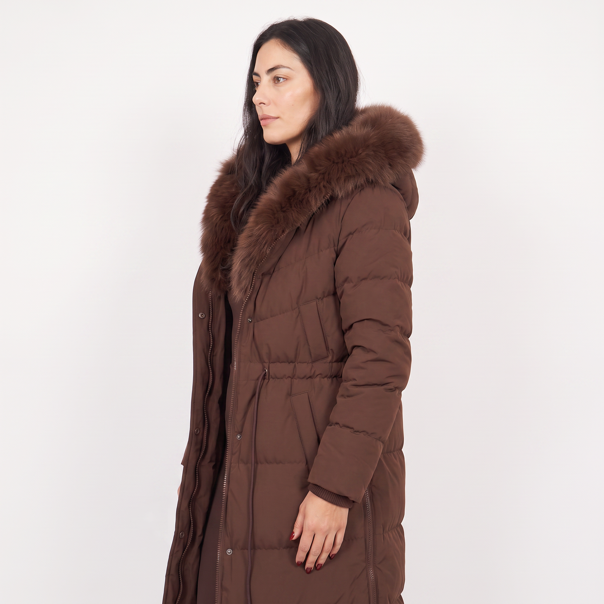 Brown puffer coat Back View - Lana Fiorelli