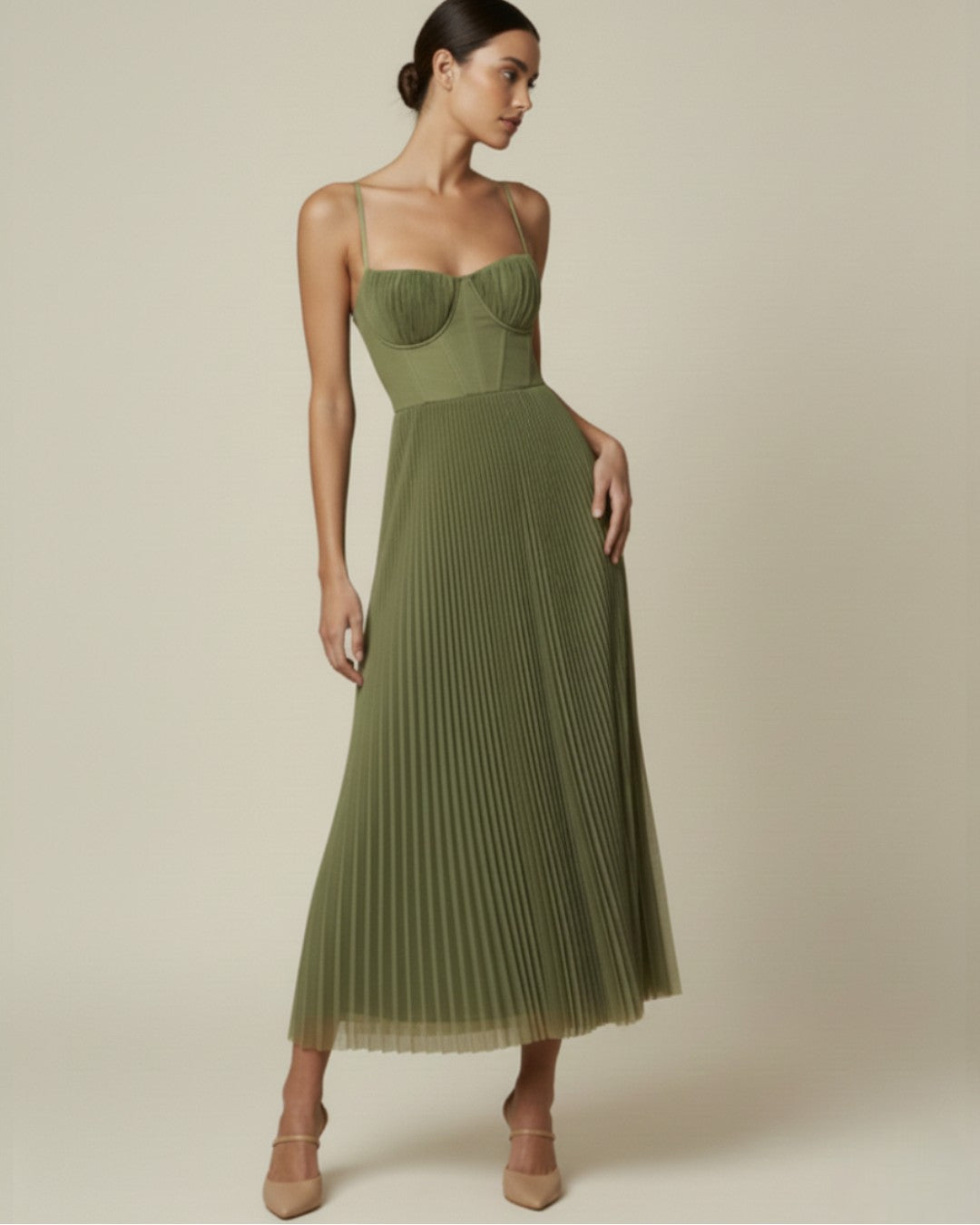 Green Tulle Midi Dress - Lana Fiorelli