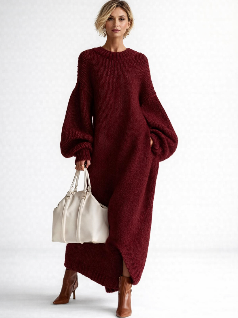Burgundy maxi knit dress - Lana Fiorelli