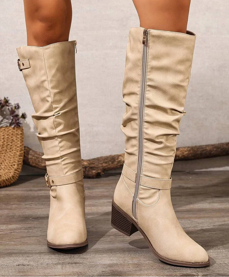 Beige buckle knee high boots - Lana Fiorelli
