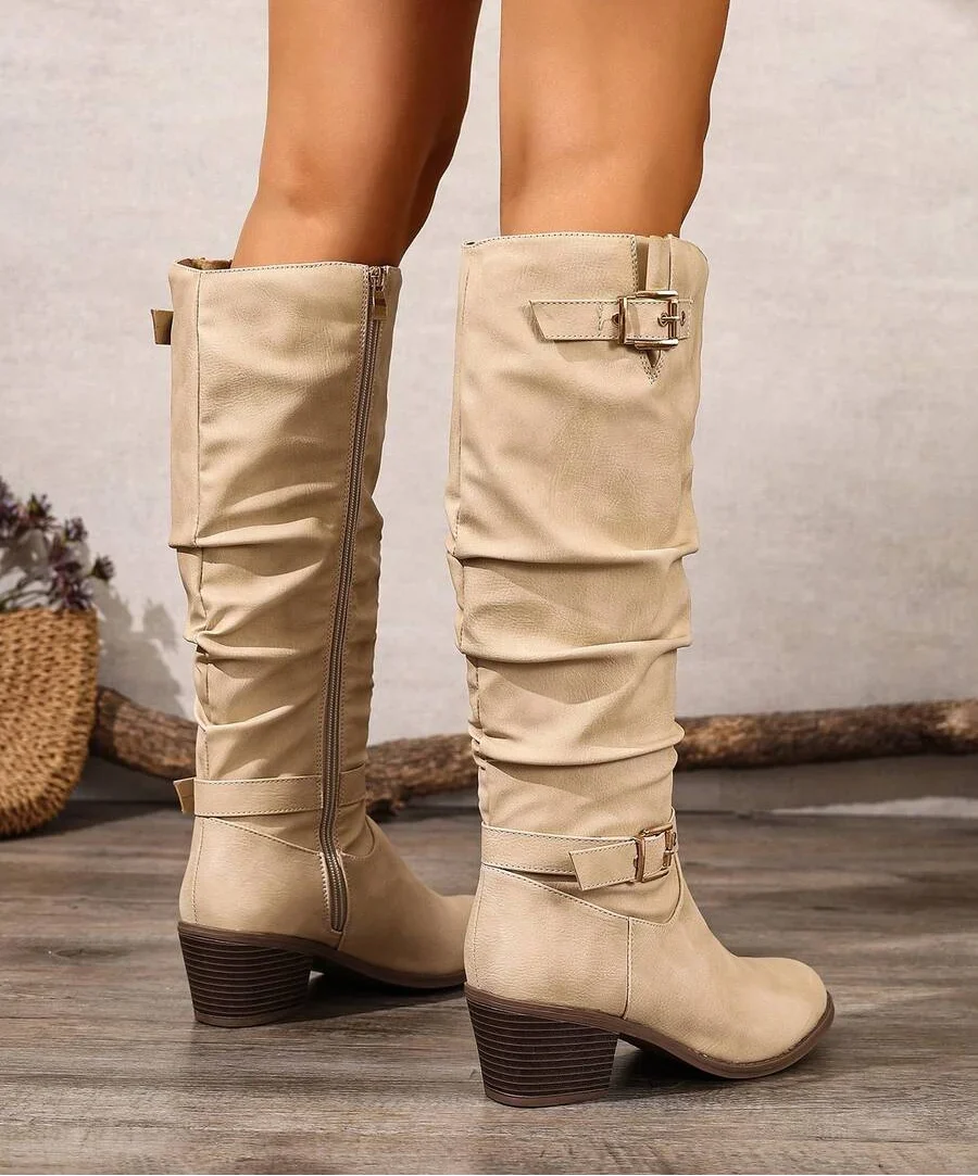 Beige buckle knee high boots - Lana Fiorelli