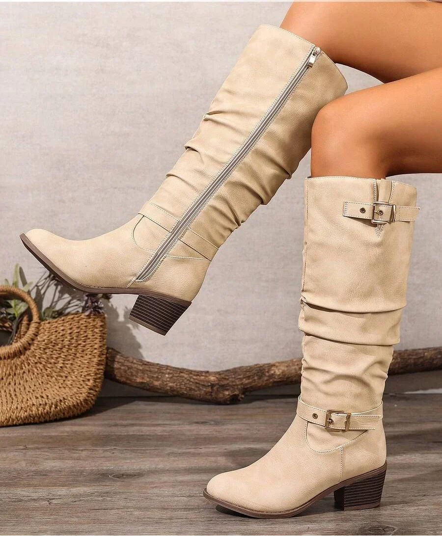 Beige buckle knee high boots - Lana Fiorelli