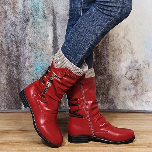 Red lace up mid calf boots - Lana Fiorelli