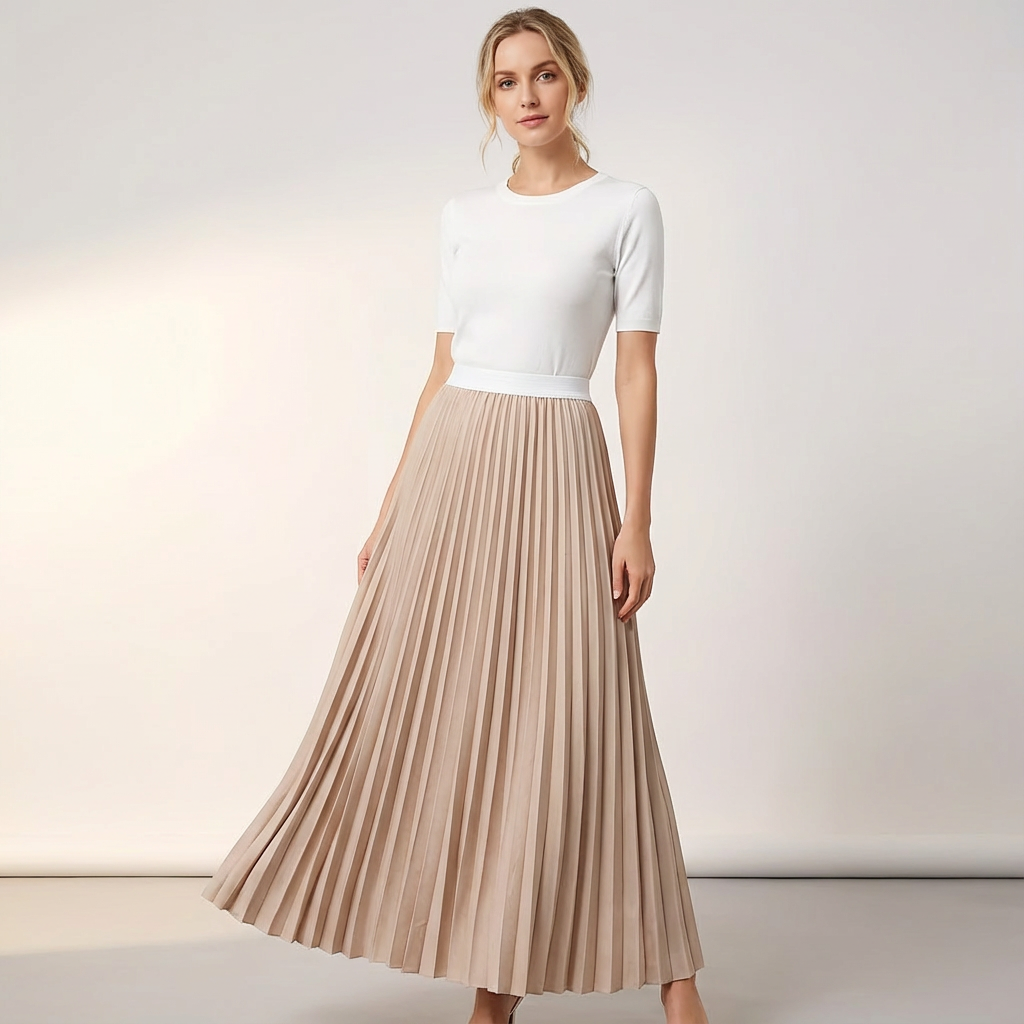 Beige pleated midi skirt - Lana Fiorelli