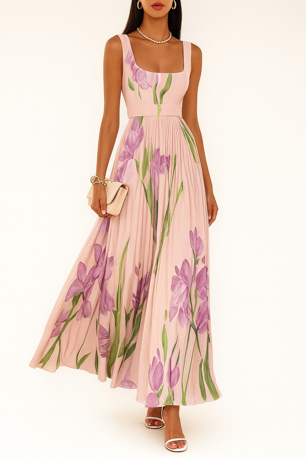 Pink Pleated Maxi Dress - Lana Fiorelli