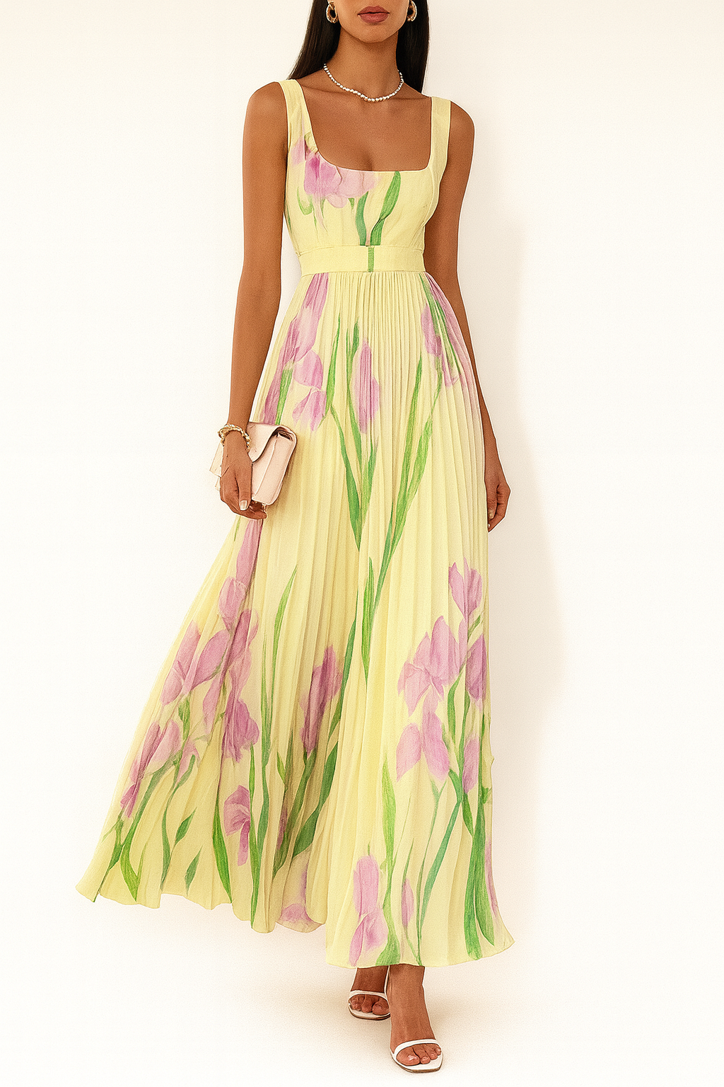 Yellow Pleated Maxi Dress - Lana Fiorelli