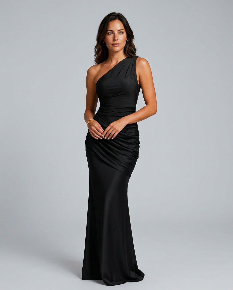 Black One-Shoulder Maxi Dress - Lana Fiorelli